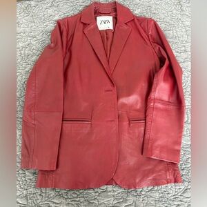 Zara red leather jacket blazer